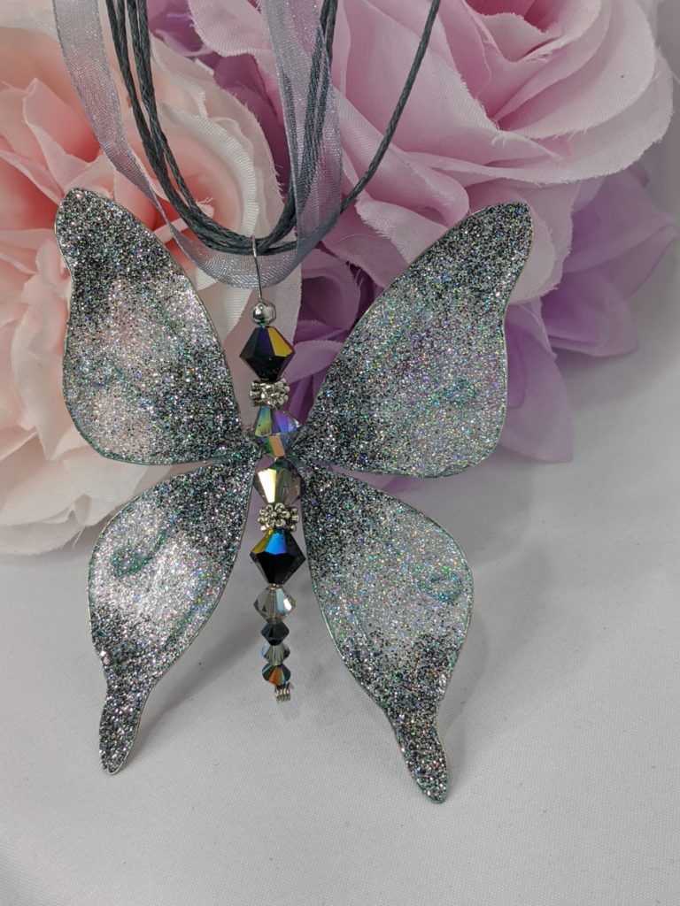Silver Black Swarovski Crystal Butterfly